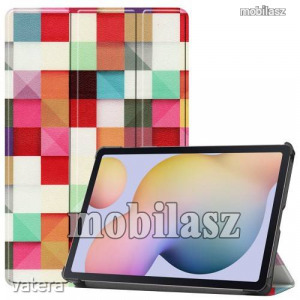 SAMSUNG Galaxy Tab S7 (SM-T870/T875/T876B), Tablet tok, Trifold flip, Színes négyzet mintás