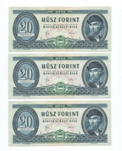 20 forint bankjegy 1980  3 db sorszámkövető (UNC)
