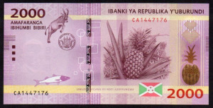 Burundi 2000 francs UNC 2015