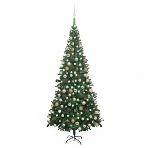 Zöld fél műkarácsonyfa LED-ekkel és gömbszettel L-es 240 cm