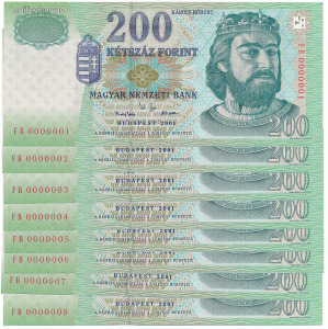 200 forint 2001 FB betűjellel UNC Extra alacsony sorszámokkal!!