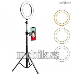 UNIVERZÁLIS telefon tartó tripod állvány - LED selfie körfény, állítható színhőmérséklet, 5W, 134...