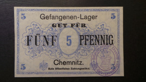 Német hadifogolytábor Chemnitz 5 Pfennig 1914-18 aUNC táborbélyegzővel (A1-11)