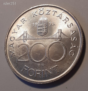 200 FORINT 1993 EZÜST 12 GR. 0.500