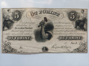 1852 5 forint Kossuth bankó, kitöltetlen A