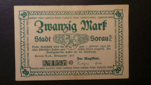 Német kriegsgeld Sorau 20 Márka 1918 VF- (A1-13)