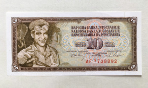 10 dínár Jugoszlávia 1968 hajtatlan UNC bankjegy