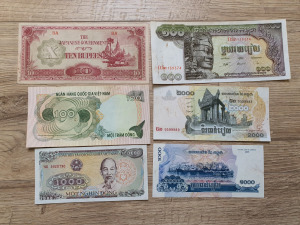 Távol-Kelet / Dél-Ázsia Bankjegy LOT - 6 db - 1 Ft - NMÁ