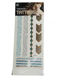 Ideiglenes lemosható tetoválás - arany-kék tetoválás matrica - ÚJ