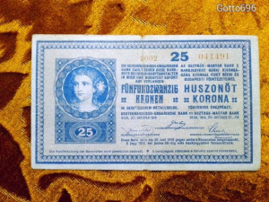 1918 -as 25 korona -s bankó sima hátlapos Ritkább változat (L0151)