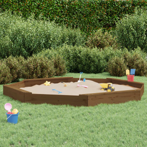 Mézbarna nyolcszög alakú tömör fenyőfa homokozó ülésekkel