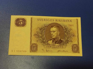 Svédország  5 korona  1961  EF