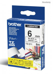 Brother TZE-211 laminált P-touch szalag (6mm) Black on White - 8m TZE211