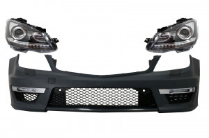 Első lökhárító LED DRL fényszórókkal, Mercedes C-osztály W204 (2012-2014) C63 Facelift Bi-Xenon D...