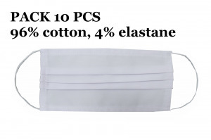 10 db újrafelhasználható maszk hajtásokkal 96% pamut és 4% elasztán 2 rétegű unisex mosható