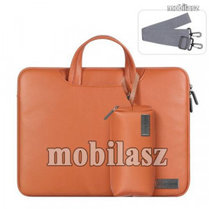 UNIVERZÁLIS Laptop tok / táska - BARNA - PU bőr, bársony belső, cipzár, ütődésálló, hordozható, k...