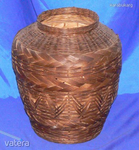 Barna rattan és bambuszfonatos kosár - o35x36cm