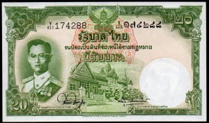 Thaiföld 20 baht UNC 1953