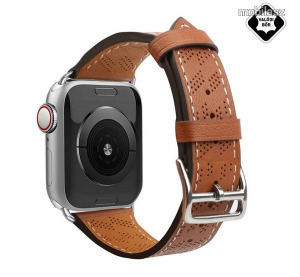 Okosóra szíj - BARNA - valódi bőr, légáteresztő, lyukacsos - Apple Watch Series 1/2/3 38mm / 4/5/...