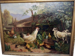 Heyer Artúr, Baromfiudvarban, gyönyörű, antik olaj/vászon festmény, 1 forintról, minimálár nélkül.
