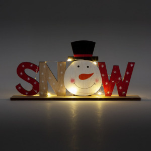 Karácsonyi polcdísz mikro LED-es fényfüzér - Snow felirat hóemberes - 24 x 4 x 11 cm