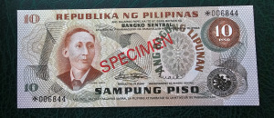 PHILIPPINES-FÜLÖP-SZIGETEK-10 PISO-SPECÍMEN-MINTA-1978-P-161S1-UNC