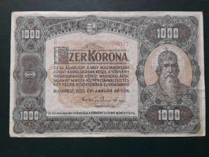 1000 korona 1920-1 függőleges hajtás!