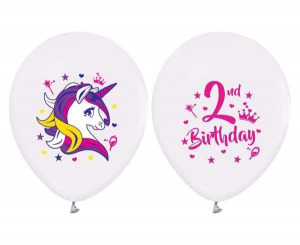 2 éves Unikornis Happy Birthday léggömb, lufi 5 db-os