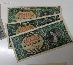 100 ezer milpengő 1946 - aUNC - a hiperinfláció begyorsulása Kép