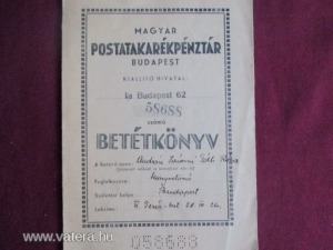 Magyar Postatakarékpénztár Betétkönyv (Budapest 62)