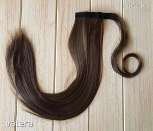 HOSSZÚ Egyenes Körbe hajas csatos tépőzáras copf lófarok 10/28 barna kevert szálas  Póthaj 64cm