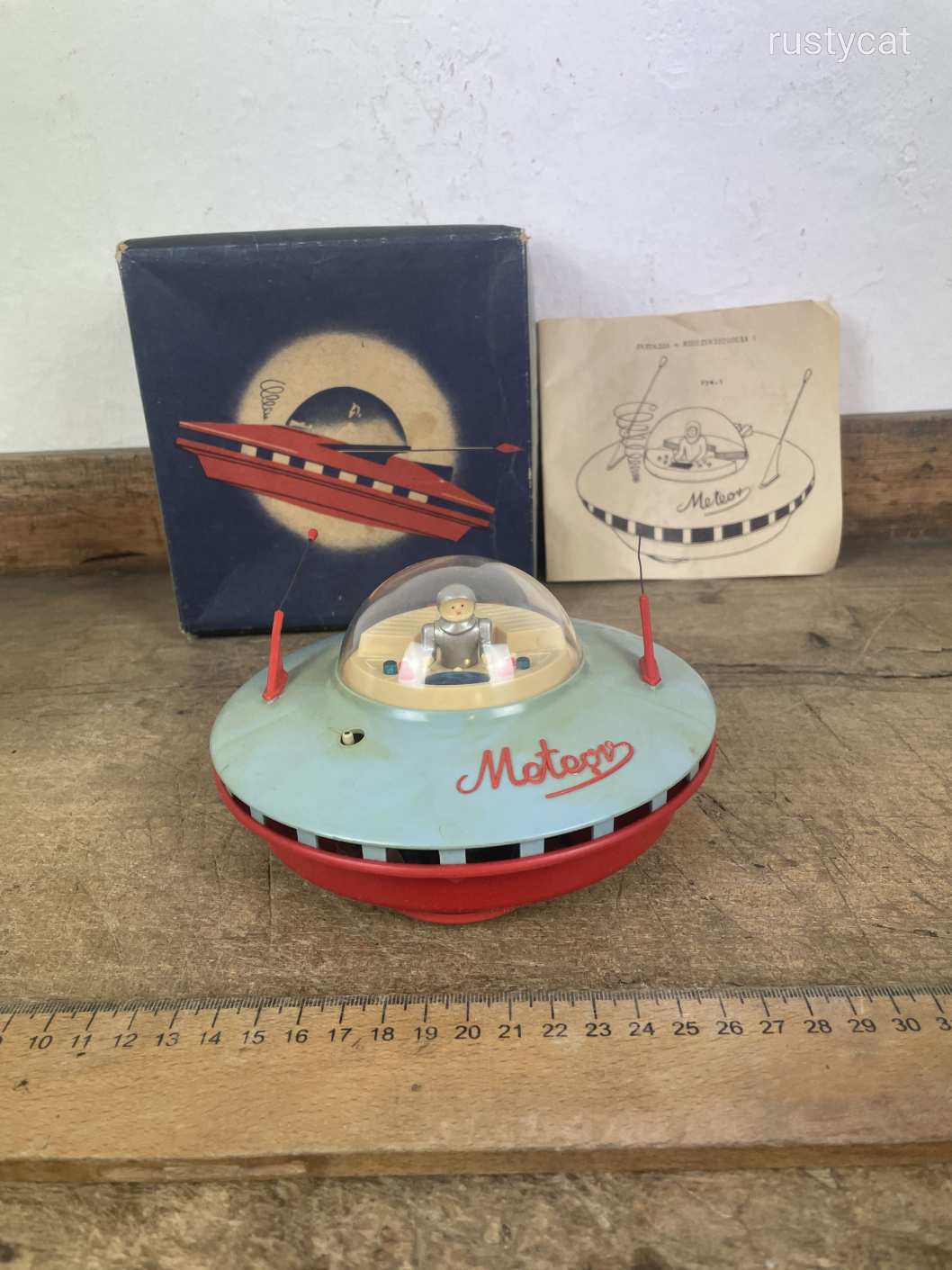 -AX462- Palart Meteor retro elemes műanyag játék űrhajó UFO repülő csészealj dobozában útmutatóval