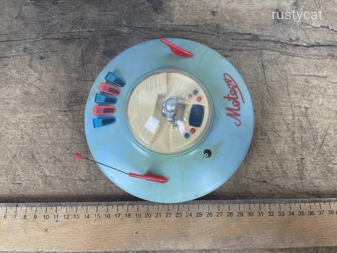 -AX462- Palart Meteor retro elemes műanyag játék űrhajó UFO repülő csészealj dobozában útmutatóval