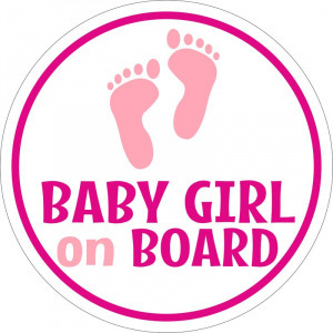 Minimál kerek gyerek autómatrica, baby on board feliratos, pink