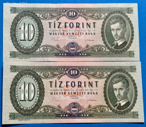 2 db 1969 -es 10 Forint sorszámkövető bankók ropogós papíron!Ritkábbak!! VF (L2279)
