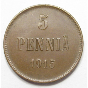 Finnország, 5 pennia 1915 EF+