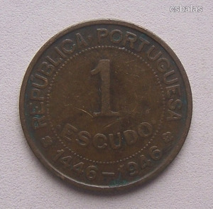 Portugál Guinea 1 Escudo 1446 - 1946 / Egy évben veretett típus / Ritkább R!