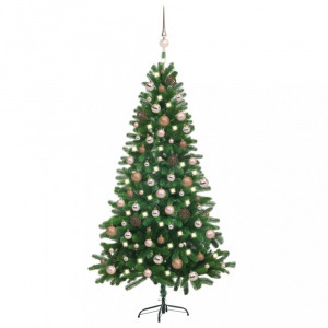 zöld megvilágított műkarácsonyfa gömb szettel 150 cm