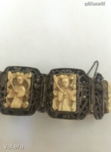 Ritka antik kínai ezüst karkötő elefántcsont faragvánnyal
