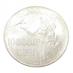 Románia, 100.000 lei 1946 EF+, 25g700