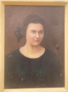 Antik keretezett olajfestmény - Fiatal hölgy portréja / kivehetetlen jelzéssel  Cso....sy S. 929 