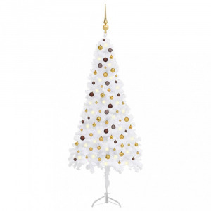 fehér PVC sarok műkarácsonyfa LED-ekkel és gömbszettel 240 cm