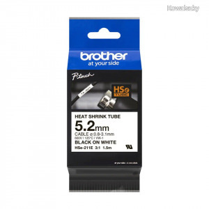 Brother HSE-211E Heat Shrink Tube Tape Cassette 5,2mm Black on White  HSE211E
