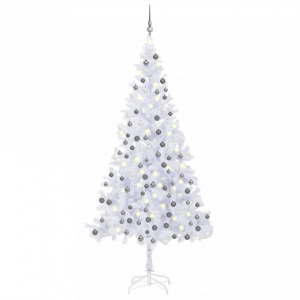 fehér megvilágított műkarácsonyfa gömb szettel 240 cm L