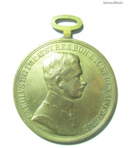Első Világháborús Károly T Füles Arany vitézségi érem (Bronze és HMA beütővel)