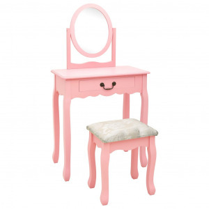 Rózsaszín császárfa MDF fésülködőasztal ülőkével 65x36x128 cm