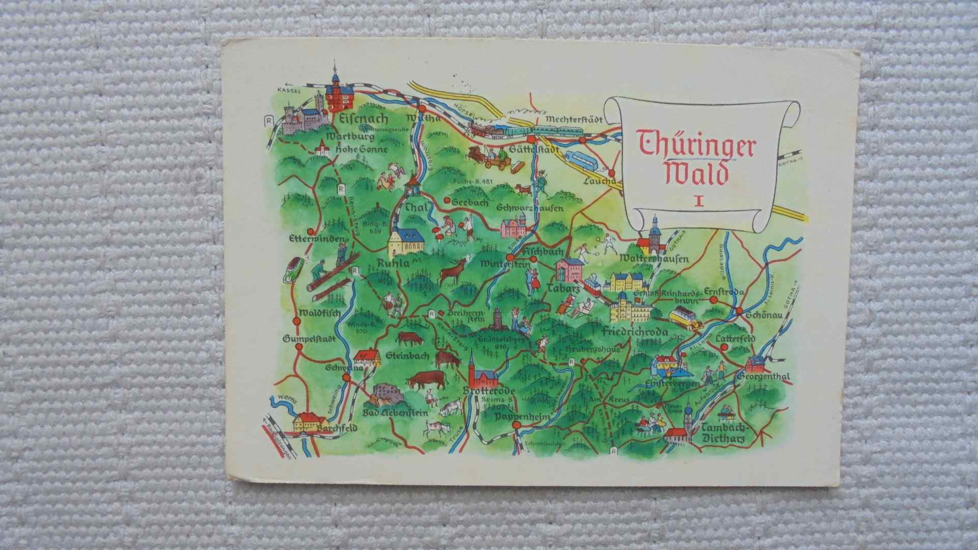 Türingiai erdő.    Térképes lap.   Németország.    /