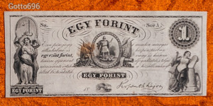1852 -es AUNC hajtatlan Emigrációs Kossuth ezüst 1 Forint Szabadságharcos bankó Ritka !! (L0503)