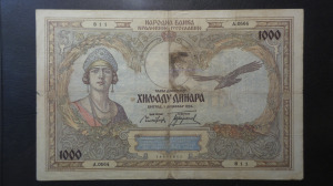Jugoszlávia 1000 Dinara 1931  nagy méretű, ritkább bankjegy #811  (BK46)