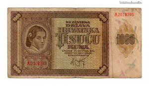 Horvátország 1000 Kuna Bankjegy 1941 P4a VG